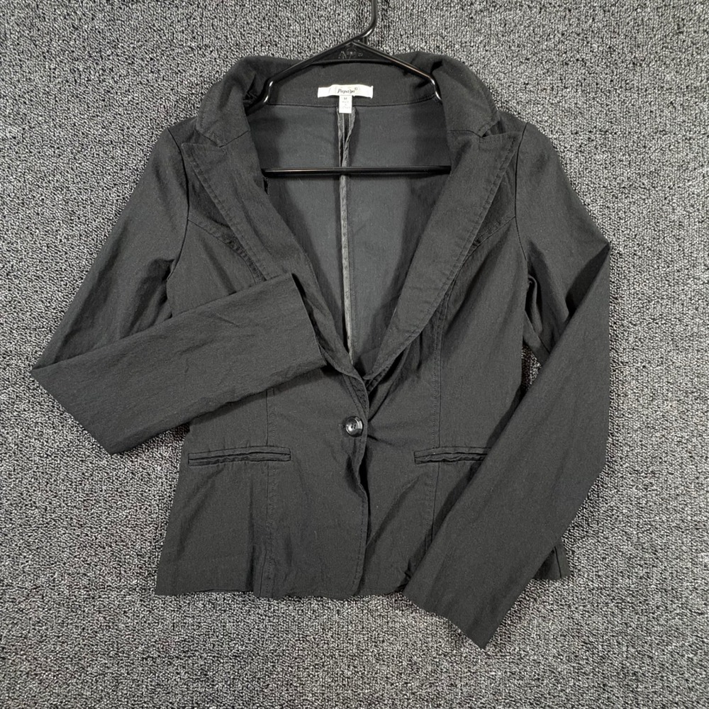 Papaya Single Button Blazer Jacket Women's M Black Fitted Y2K Style Faux Pockets
